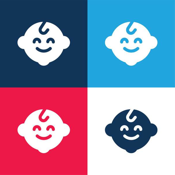 Conjunto de iconos mínimo de cuatro colores azul y rojo bebé - Vector, Imagen