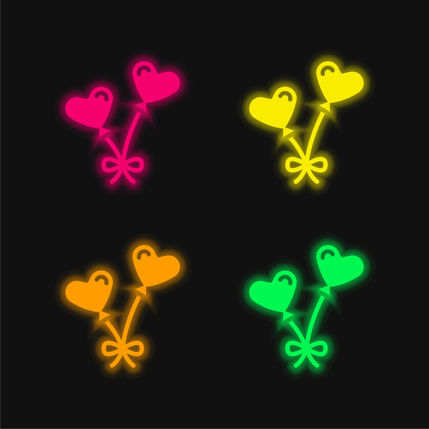 Μπαλόνια τεσσάρων χρωμάτων λαμπερό εικονίδιο διάνυσμα νέον - Διάνυσμα, εικόνα