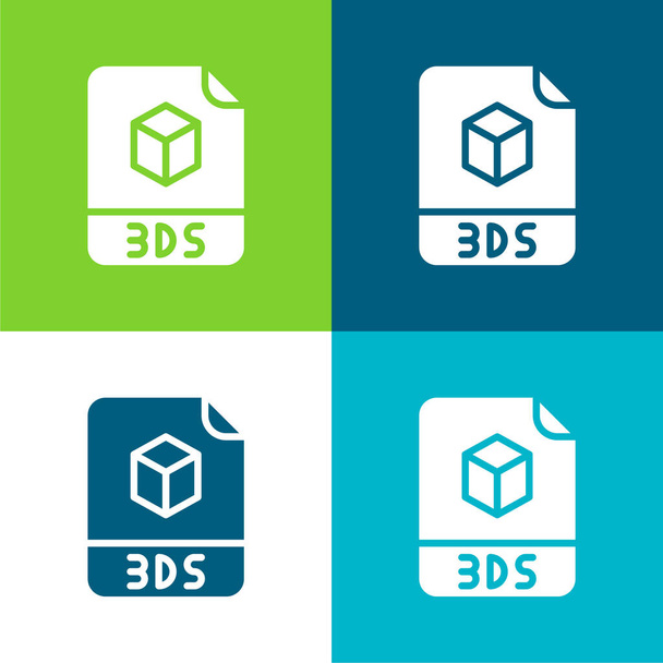 Ensemble d'icônes minime plat quatre couleurs 3ds - Vecteur, image