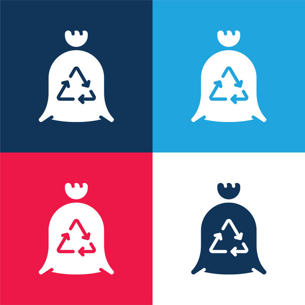 Papelera azul y rojo conjunto de iconos mínimo de cuatro colores - Vector, Imagen