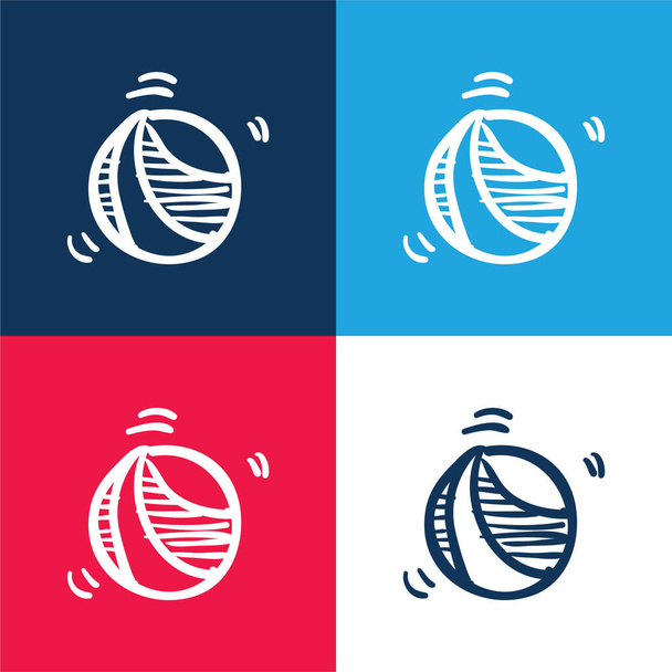 Pelota dibujado a mano juguete azul y rojo de cuatro colores mínimo icono conjunto - Vector, Imagen