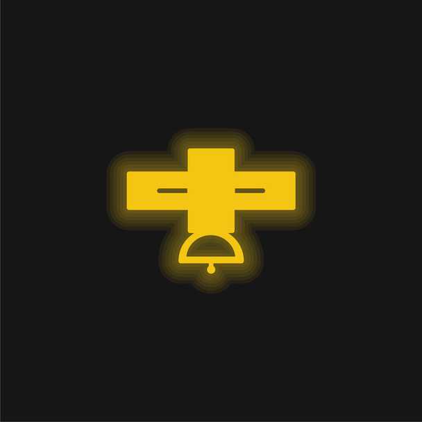 Big Satellite yellow glowing neon icon - Vector, Image