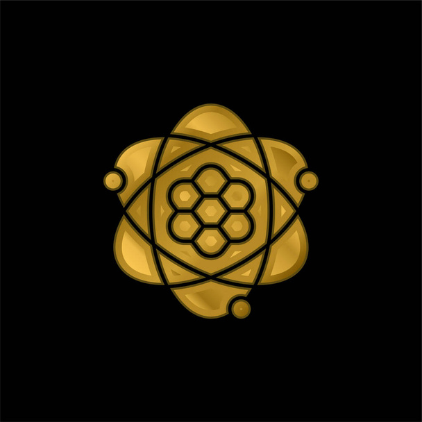 Átomo chapado en oro icono metálico o logo vector - Vector, Imagen