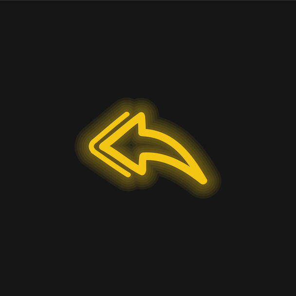 バックハンドドロー矢印黄色の輝くネオンアイコン - ベクター画像