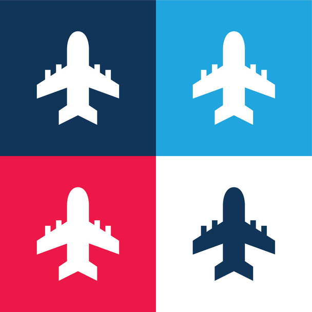 Самолет синий и красный четыре цвета минимальный набор значков - Вектор,изображение