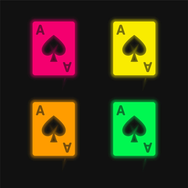 Ace Of Hearts icône vectorielle néon rayonnante de quatre couleurs - Vecteur, image