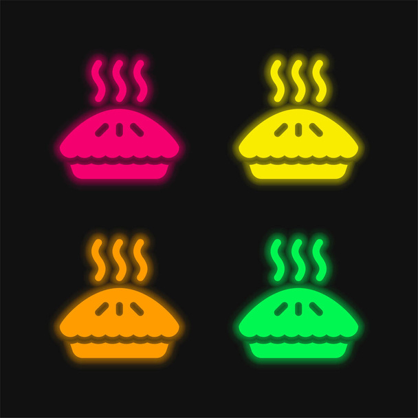 Apple Pie four color glowing neon vector icon - Vector, Image