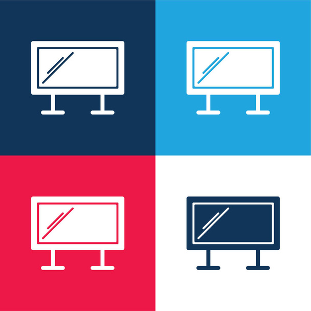 Billboard niebieski i czerwony czterech kolorów minimalny zestaw ikon - Wektor, obraz