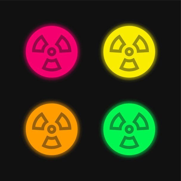 Biohazard icône vectorielle néon rayonnante de quatre couleurs - Vecteur, image
