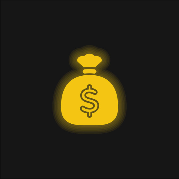 Big Money Bag yellow glowing neon icon - Vector, Image