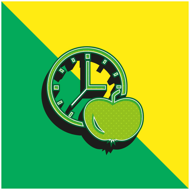 アップルとクロックグリーンと黄色の現代的な3Dベクトルアイコンのロゴ - ベクター画像