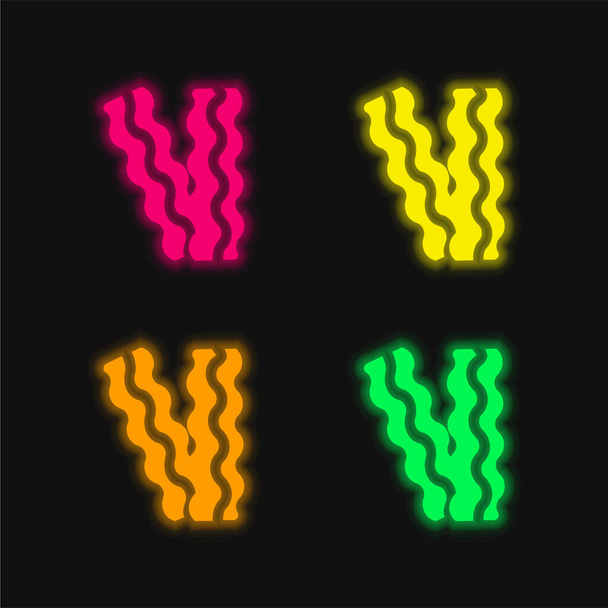 Szalonna négy színű izzó neon vektor ikon - Vektor, kép