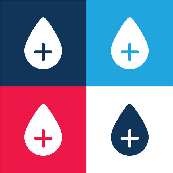 Blood Drop μπλε και κόκκινο τεσσάρων χρωμάτων ελάχιστο σύνολο εικονιδίων - Διάνυσμα, εικόνα