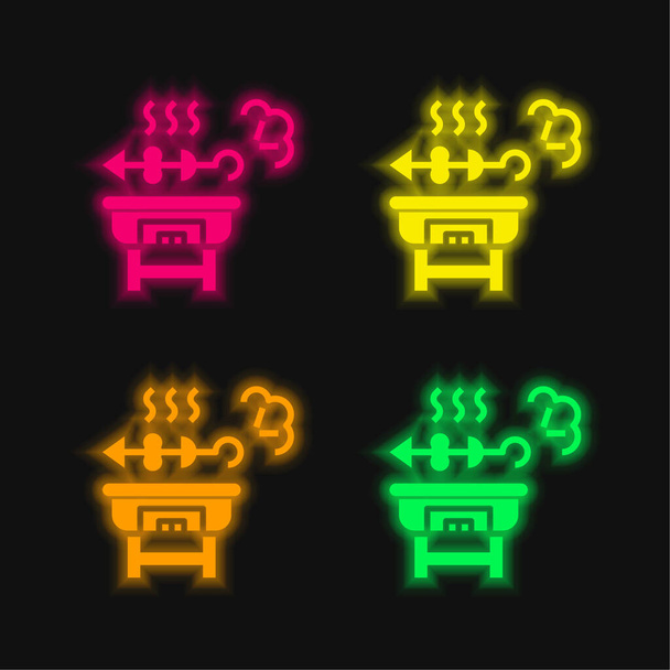 Bbq четырехцветный светящийся неоновый вектор значок - Вектор,изображение