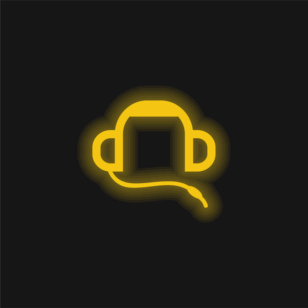 Auricular sarı parlayan neon simgesi - Vektör, Görsel