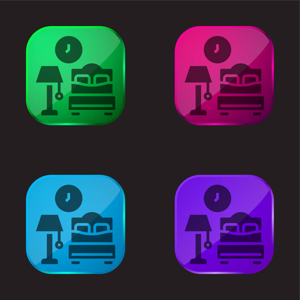 Accomodation four color glass button icon - Vector, Image