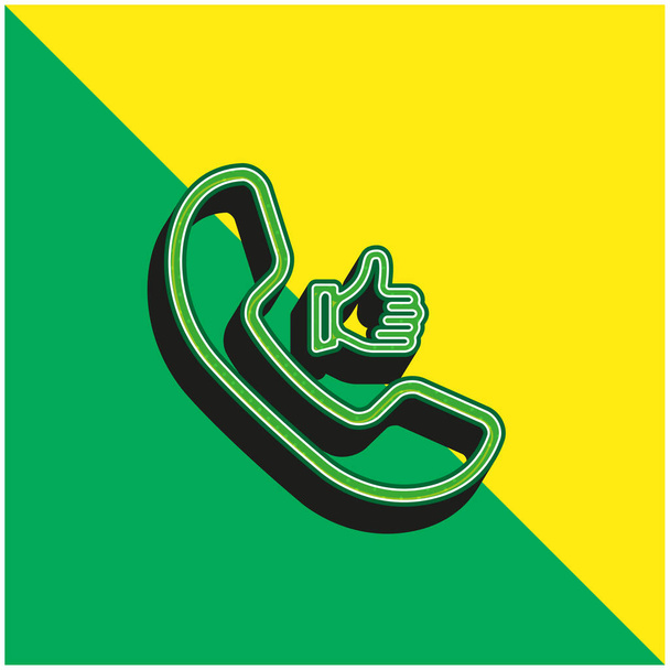 Auricular Call Symbol With Thumb Up Green and yellow modern 3d vector icon logo - Vector, Image