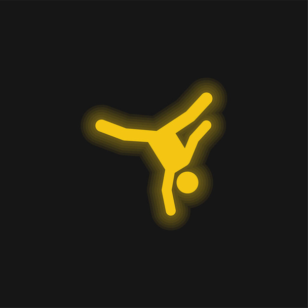 Breakdance żółty świecący neon ikona - Wektor, obraz