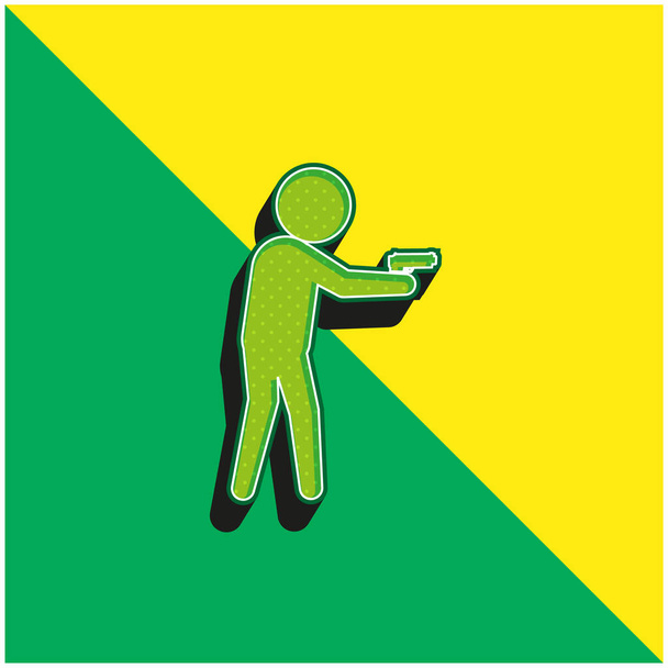 Gewapende Criminele Man Silhouet Groen en geel modern 3D vector icoon logo - Vector, afbeelding