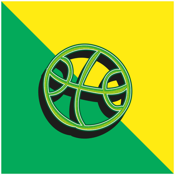 Bola dibujado a mano perfilado juguete verde y amarillo moderno vector 3d icono logotipo - Vector, Imagen