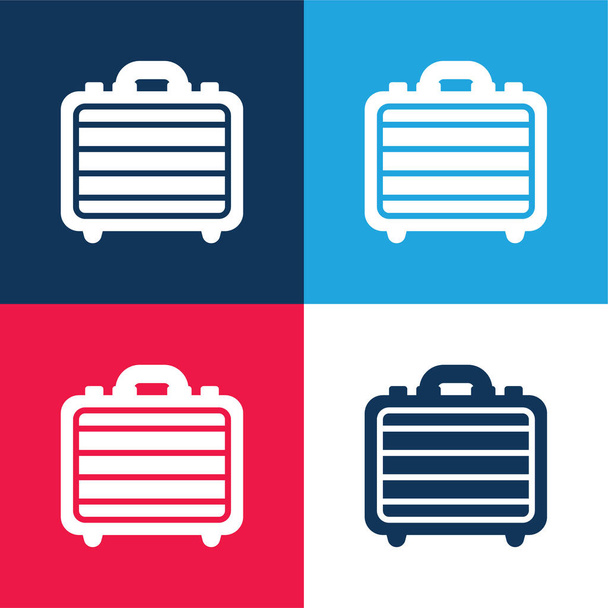 Maletín azul y rojo conjunto de iconos mínimo de cuatro colores - Vector, Imagen