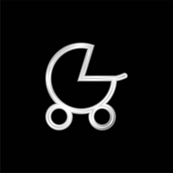 Baby Stroller silver plated metallic icon - Vector, Image