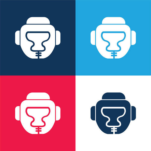 Boxeo azul y rojo conjunto de iconos mínimo de cuatro colores - Vector, Imagen