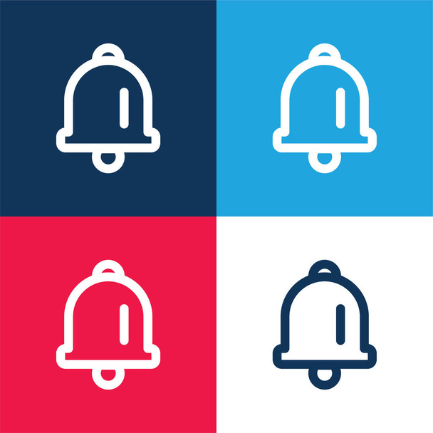 Ensemble d'icônes minime quatre couleurs bleu et rouge Bell - Vecteur, image