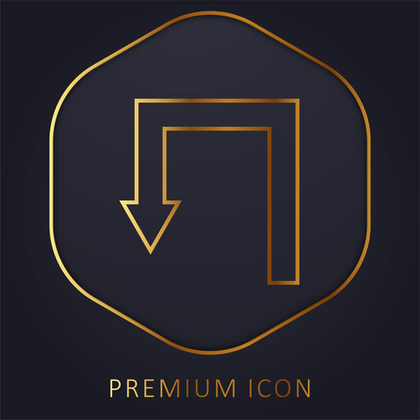 Pijl naar beneden Symbool met rechte hoeken gouden lijn premium logo of pictogram - Vector, afbeelding