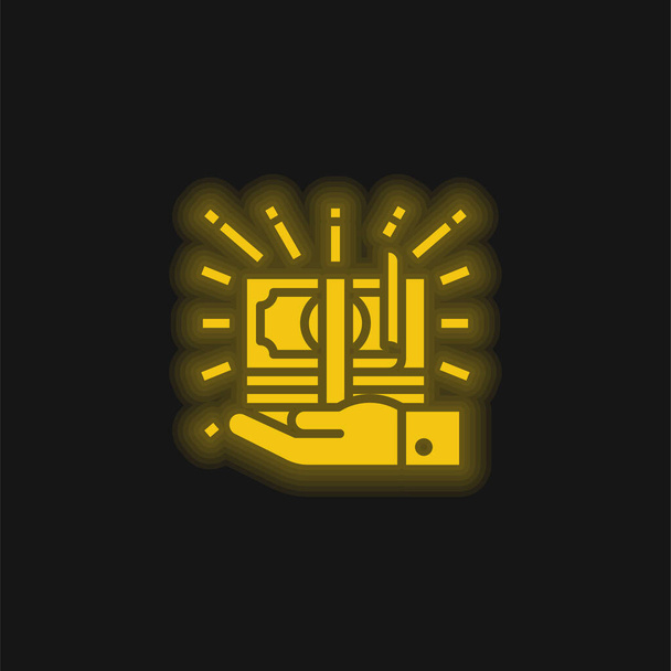 Billete amarillo brillante icono de neón - Vector, Imagen