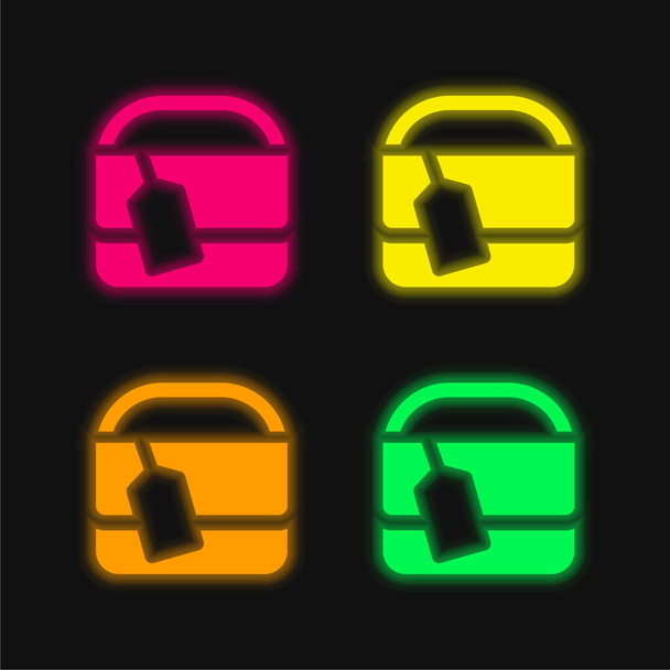 Bag With Tag four color glowing neon vector icon - Vector, Image