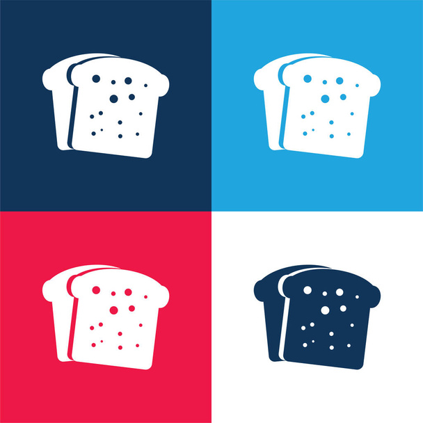 Breakfast Bread Toasts blue and red four color minimal icon set - Vector, Image