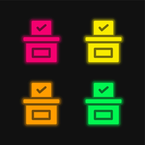 Wahlurne vier Farbe leuchtenden Neon-Vektor-Symbol - Vektor, Bild
