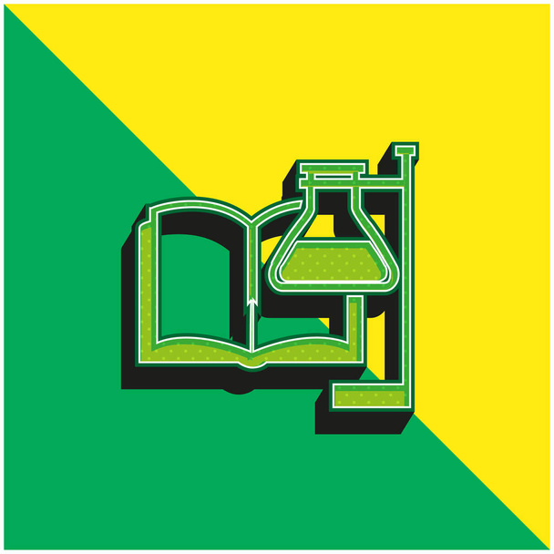 Kirja ja koeputki kannattimella Vihreä ja keltainen moderni 3d vektori kuvake logo - Vektori, kuva