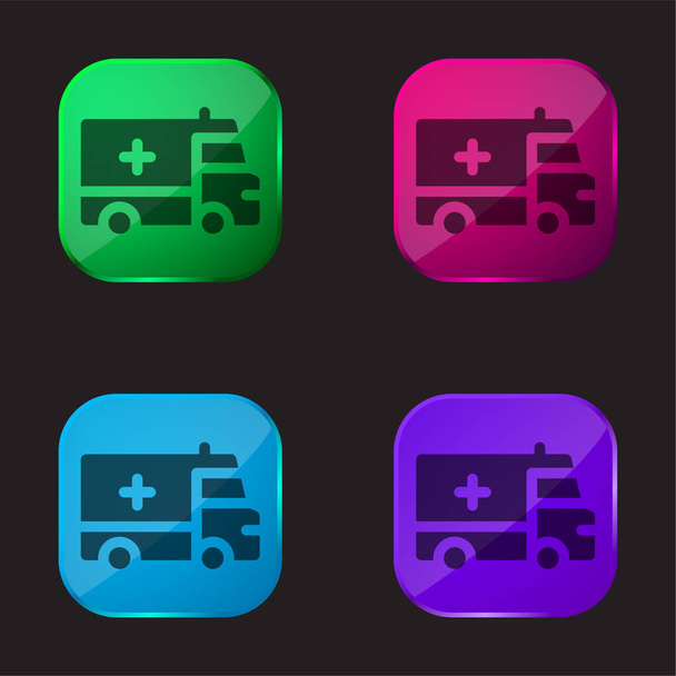 Krankenwagen vier farbige Glasknopf-Symbol - Vektor, Bild