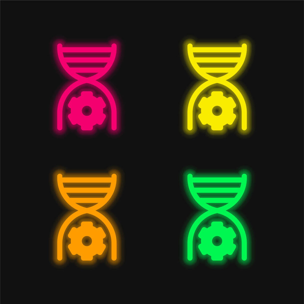 Bioengineering four color glowing neon vector icon - Vector, Image