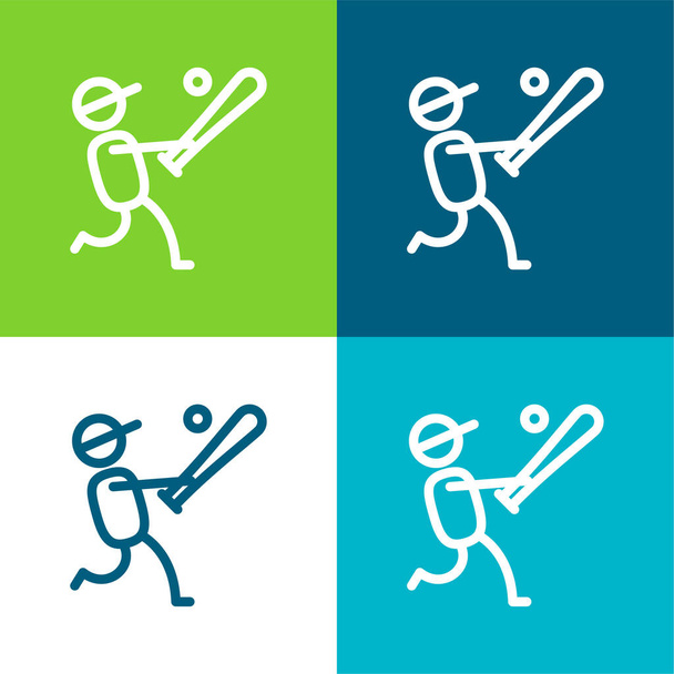Baseballspieler flach vier Farben minimalen Symbolsatz - Vektor, Bild