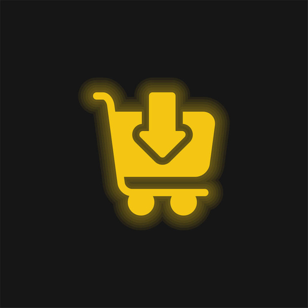 Añadir al carrito icono de neón amarillo brillante - Vector, imagen