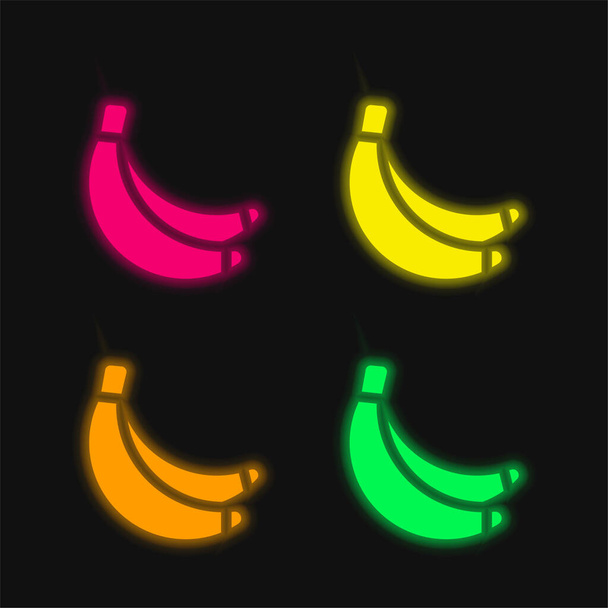 Banana quattro colori incandescente icona vettoriale al neon - Vettoriali, immagini