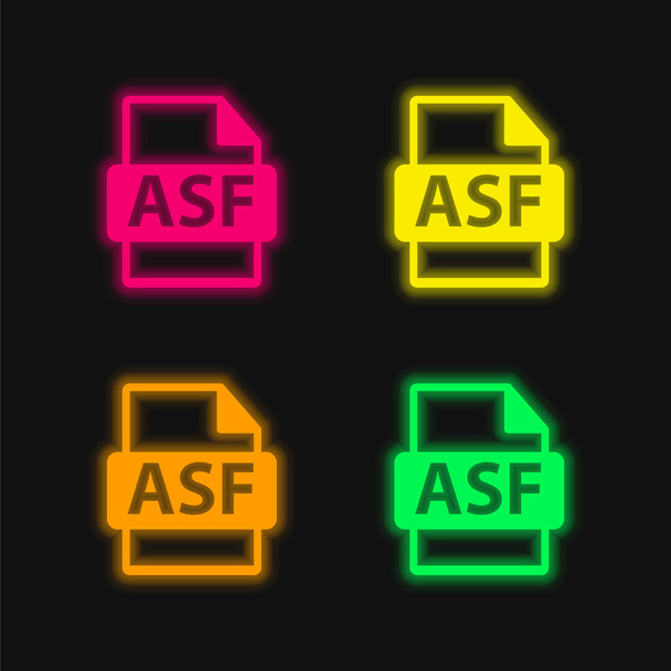 ASF Dateiformat Symbol vier Farbe leuchtenden Neon-Vektor-Symbol - Vektor, Bild