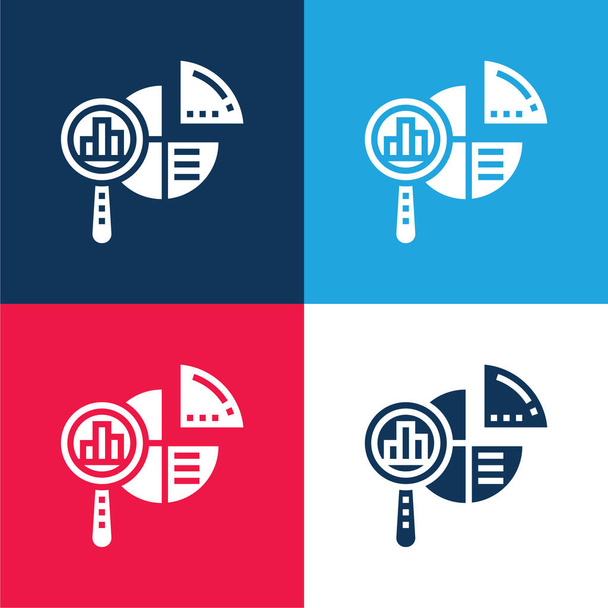 Contabilidad azul y rojo conjunto de iconos mínimo de cuatro colores - Vector, imagen