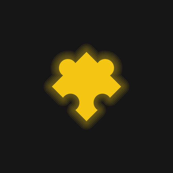 Schwarzes Puzzleteil Rotierte Form gelb leuchtendes Neon-Symbol - Vektor, Bild