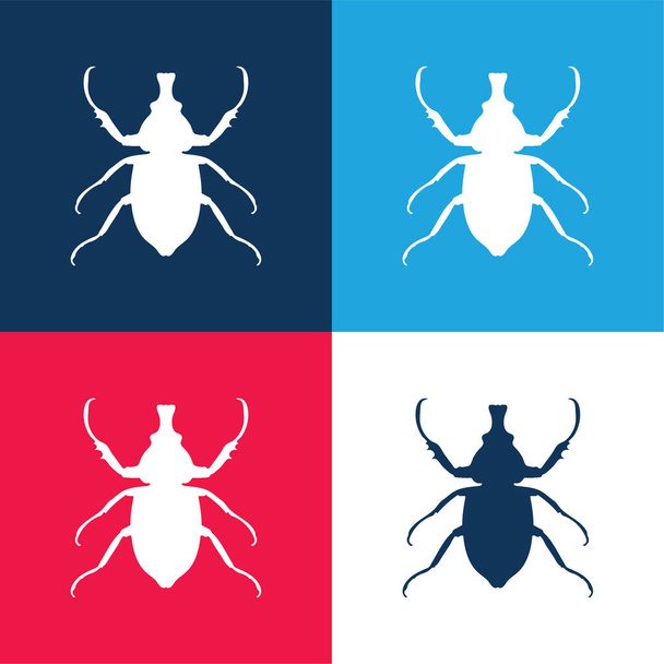 Ζώο Longhorned εντόμων σχήμα μπλε και κόκκινο τεσσάρων χρωμάτων ελάχιστο σύνολο εικονιδίων - Διάνυσμα, εικόνα