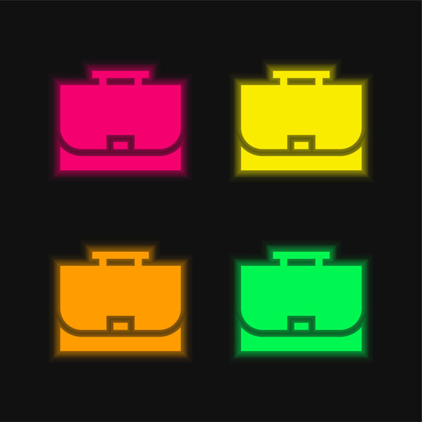 Evrak çantası dört renk parlayan neon vektör simgesi - Vektör, Görsel