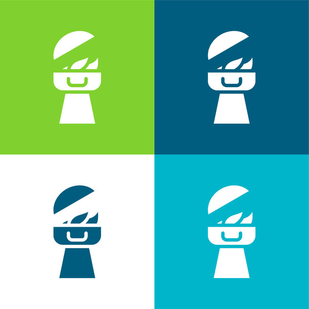 Μπάρμπεκιου Επίπεδη τέσσερις χρώμα ελάχιστο σύνολο εικονίδιο - Διάνυσμα, εικόνα