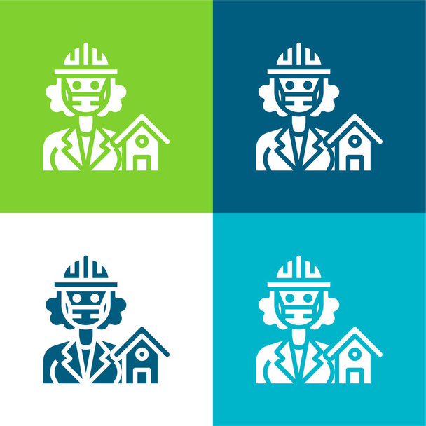 Architect Lakás négy szín minimális ikon készlet - Vektor, kép