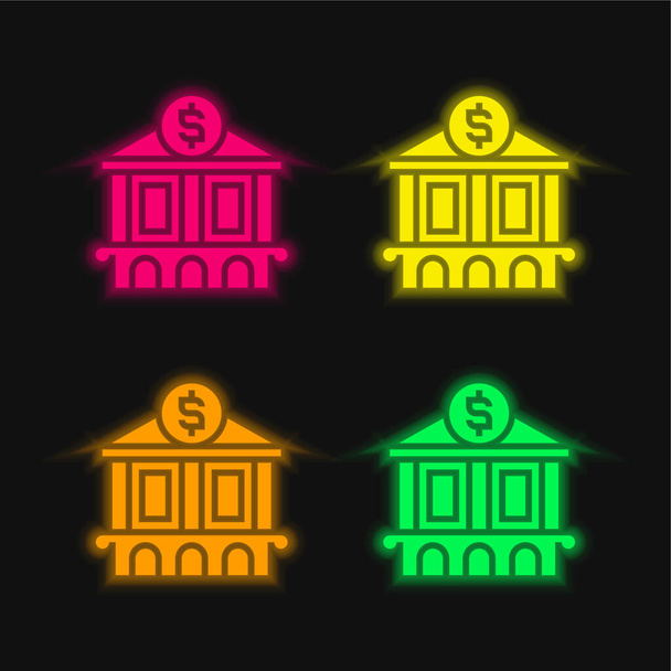 Pankki neljä väriä hehkuva neon vektori kuvake - Vektori, kuva