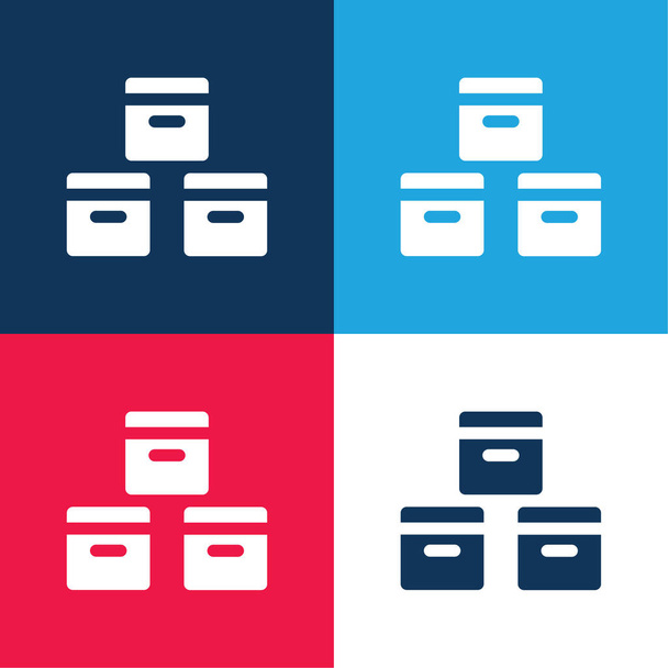 Scatole blu e rosso set icona minimale quattro colori - Vettoriali, immagini