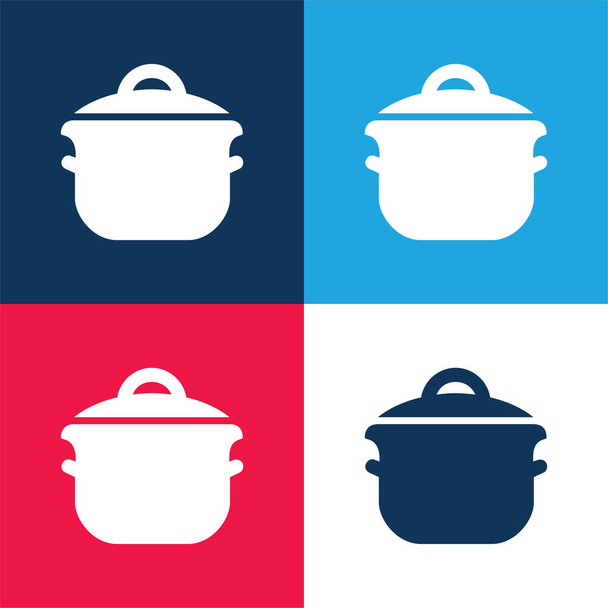 Big Pot kék és piros négy szín minimális ikon készlet - Vektor, kép