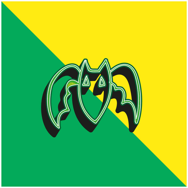 Denevér körvonala Zöld és sárga modern 3D vektor ikon logó - Vektor, kép